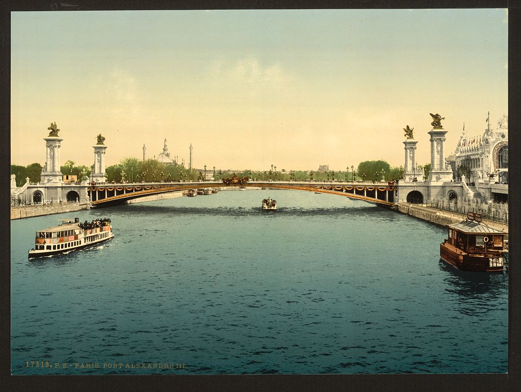The bridge known as the Pont Alexandre III was one of the 1900 Exposition’s technological wonders. Constructed of steel and more than 350 feet in length. . .